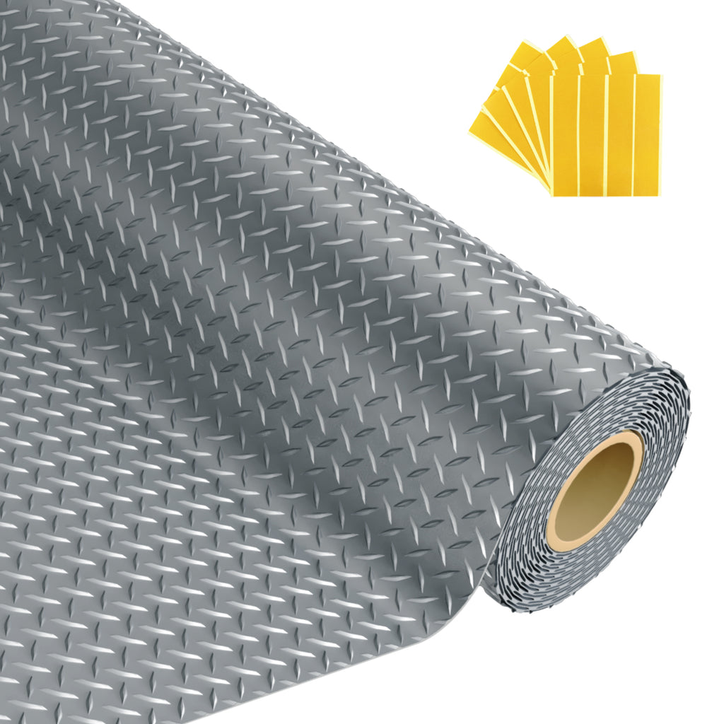 Grandroad auto 8x20 FT Garage Floor Mat, 2.8mm Thickened Flooring Roll for Under Car Diamond Plate PVC Rubber Mat with 20 Pcs Tapes, Non-Slip Floor Mat for Garage, Warehouse, Gyms, Trailer, Gray