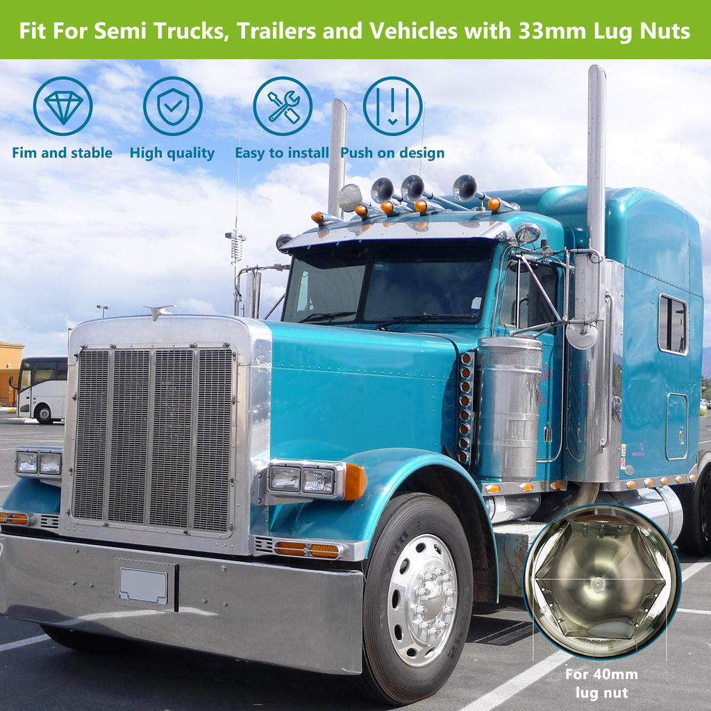 20 Pack Lug Nut Covers for Semi Trucks, 33mm by 2-1/2" Thread On Push-on Nut Cover Caps ABS Plastic Anti-Rust
