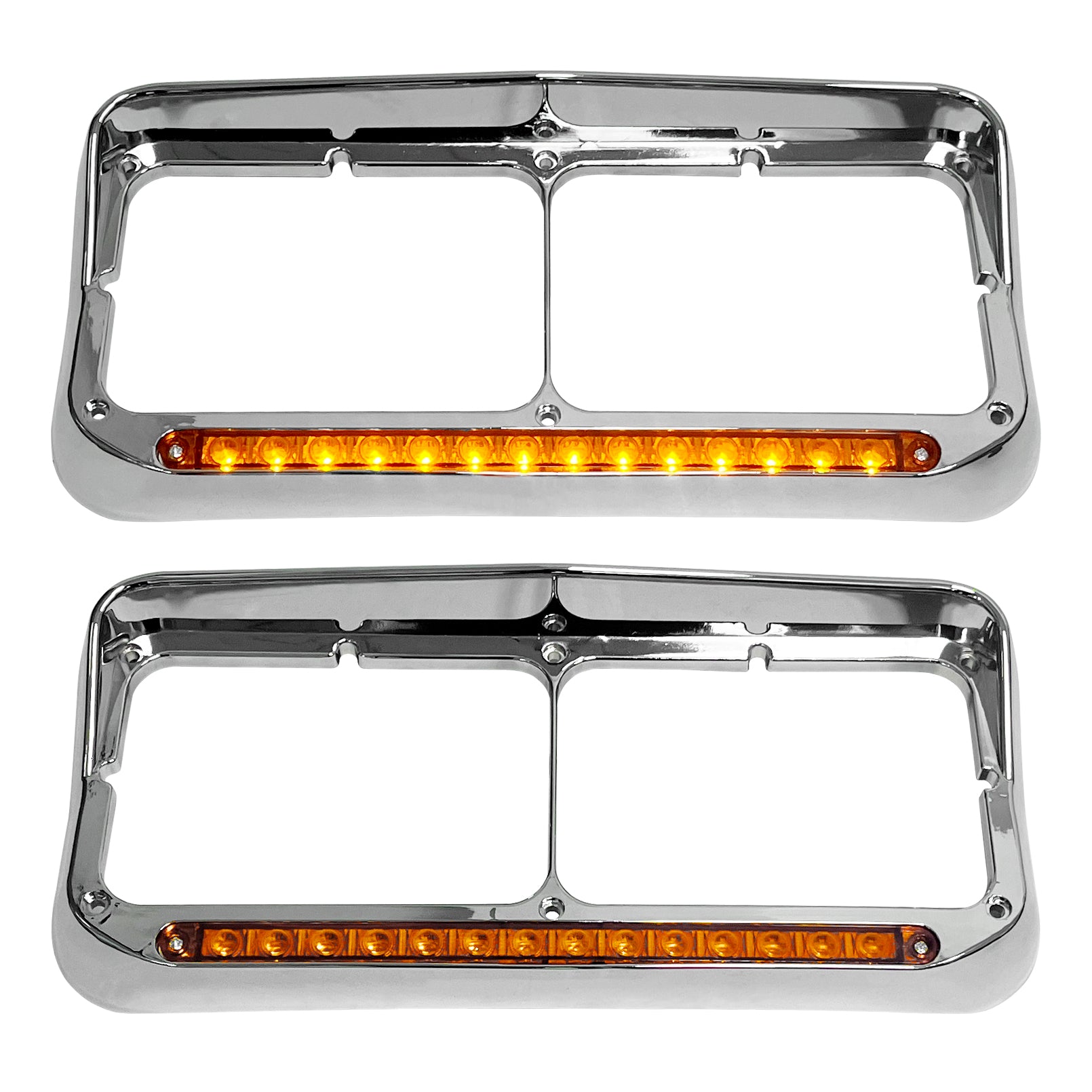 Headlight Bezels Chrome w/Visor 12" LED Light Strip Replacement for 4x6 Lights Kenworth T400 T600 T800 W900B W900L Peterbilt 378 379 Western Star 4900 Freightliner, White Light