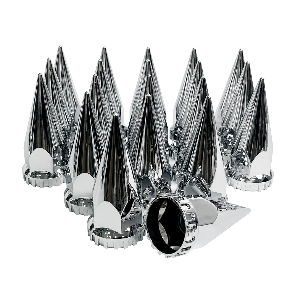 20 Pack Spike Lug Nut Covers, 33mm by 4-3/4" Thread On Chrome Spike Nut Cover Caps ABS Plastic Anti-Rust Screw-on Lug Nut Covers for Semi Trucks