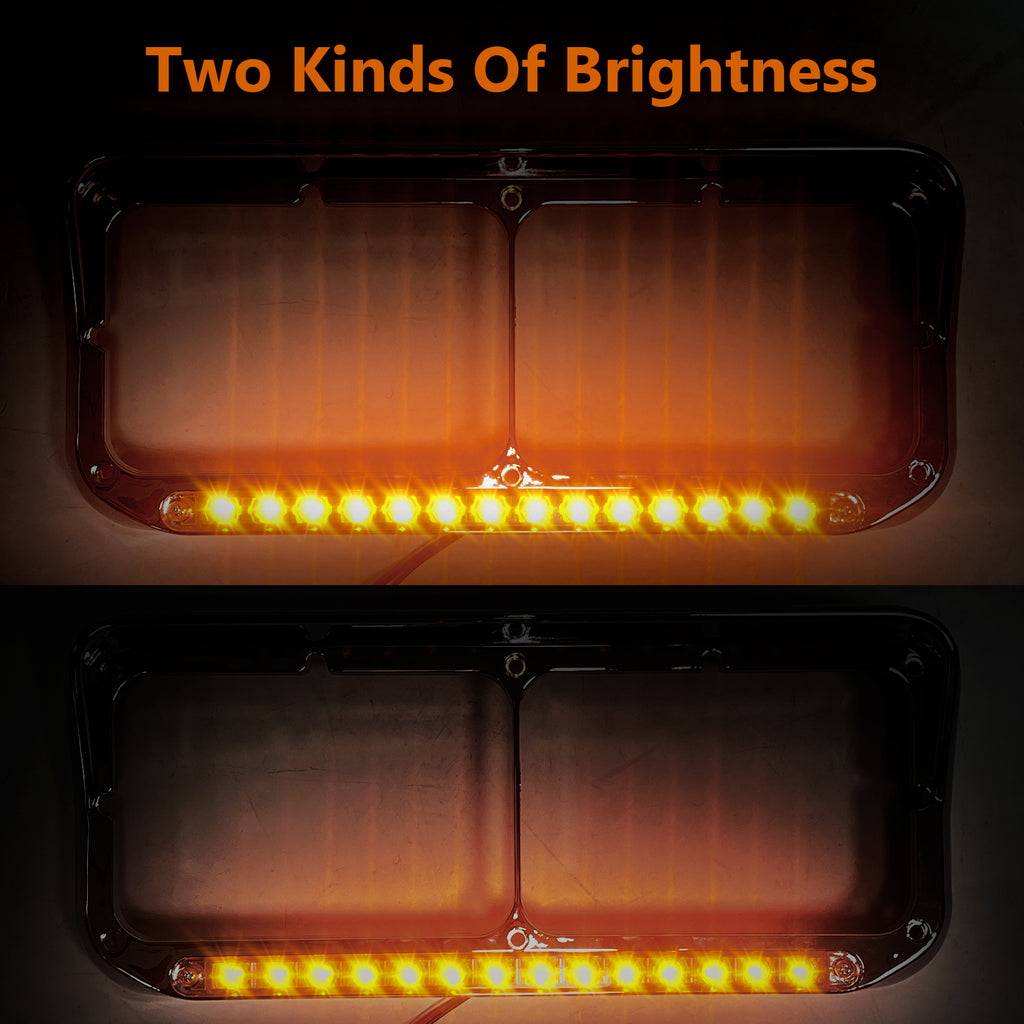 Headlight Bezels Chrome w/Visor 12" LED Light Strip Replacement for 4x6 Lights Kenworth T400 T600 T800 W900B W900L Peterbilt 378 379 Western Star 4900 Freightliner, White Light