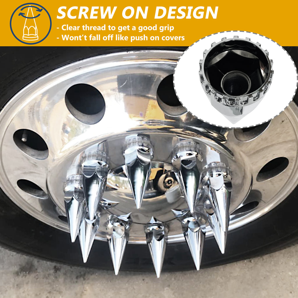 20 Pack Spike Lug Nut Covers, 33mm by 4-3/4" Thread On Chrome Spike Nut Cover Caps ABS Plastic Anti-Rust Screw-on Lug Nut Covers for Semi Trucks