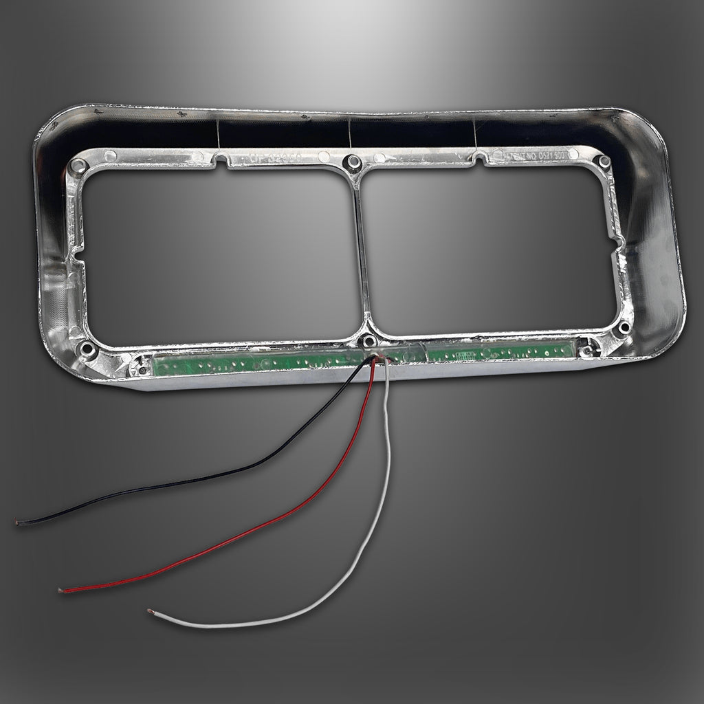 Headlight Bezels Chrome w/Visor 12" LED Light Strip Replacement for 4x6 Lights Kenworth T400 T600 T800 W900B W900L Peterbilt 378 379 Western Star 4900 Freightliner, White Light