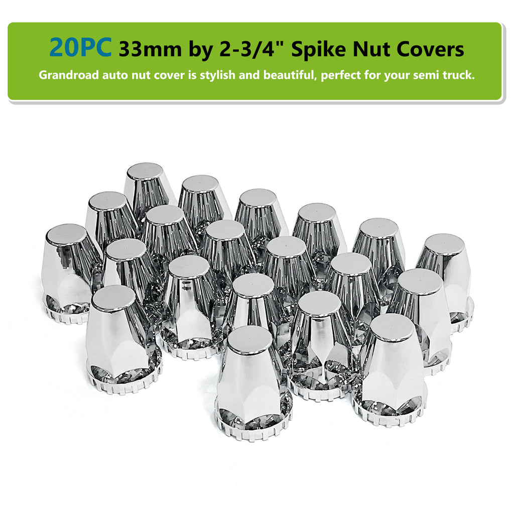 20 Pack Flat Top Lug Nut Covers, 33mm by 2-3/4" Thread On Chrome Nut Cover Caps ABS Plastic Anti-Rust Screw-on Lug Nut Covers for Semi Trucks