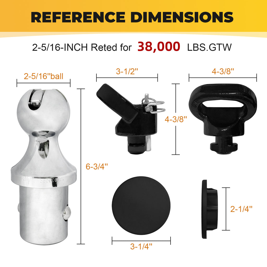 60618 Puck System 38000 LBS Gooseneck Hitch Ball Kit - Compatible with 2013-2024 Dodge RAM 2500 3500 - 2-5/16 Inch Gooseneck Ball for Truck Bed with 2 Pack Safety Chain Anchors
