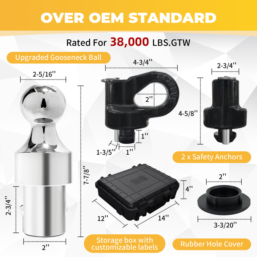 60692 Puck System Gooseneck Hitch Ball Kit, 38K LBS GTW, Compatible with 2013-2026 Ford F250 F350 F450, 2016-2026 Chevrolet Silverado, GMC Sierra & Nissan Titan XD, 2-5/16 Inch Ball