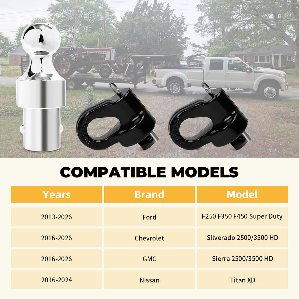 60692 Puck System Gooseneck Hitch Ball Kit, 38K LBS GTW, Compatible with 2013-2026 Ford F250 F350 F450, 2016-2026 Chevrolet Silverado, GMC Sierra & Nissan Titan XD, 2-5/16 Inch Ball
