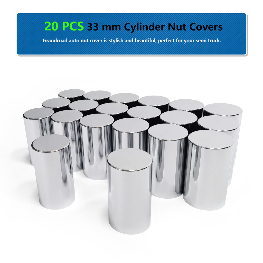 20 Pack Lug Nut Covers, 33mm by 3-1/2" Thread On Flat Top Cylinder Nut Cover Caps ABS Chrome Plastic Anti-Rust Screw-on Lug Nut Covers for Semi Trucks Trailers
