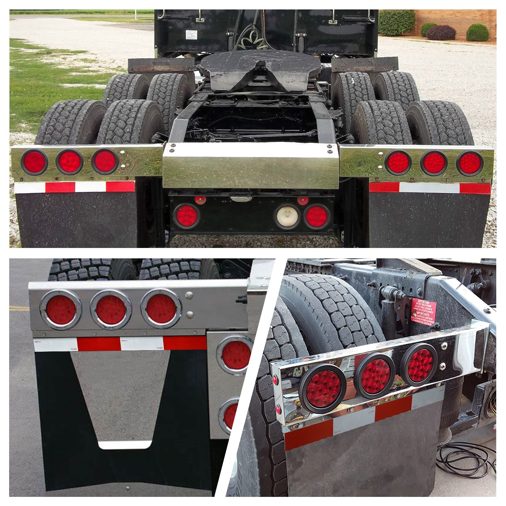 30" Stainless Steel Mud Flap Hanger Set for Semi Trucks, Spring Loaded Mud Flap Light Bar with 2.5" Bolt Space 4" Light Cutouts, Straight Style Tail Light Box