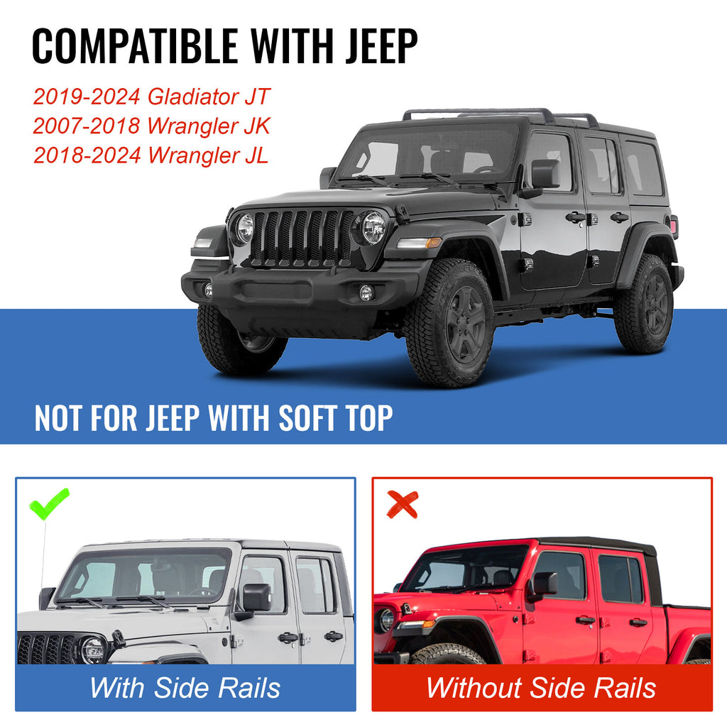 Roof Rack Cross Bars Fit for 2007-2024 Jeep Wrangler JK JL Gladiator JT(4 Doors Hard Top), Aluminum Jeep Roof Rack for Kayak Cargo Carriers Luggage, Easy to Install and Less Noise