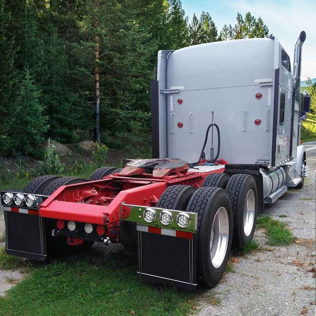 30" Stainless Steel Mud Flap Hanger Set for Semi Trucks, Spring Loaded Mud Flap Light Bar with 2.5" Bolt Space 4" Light Cutouts, Straight Style Tail Light Box