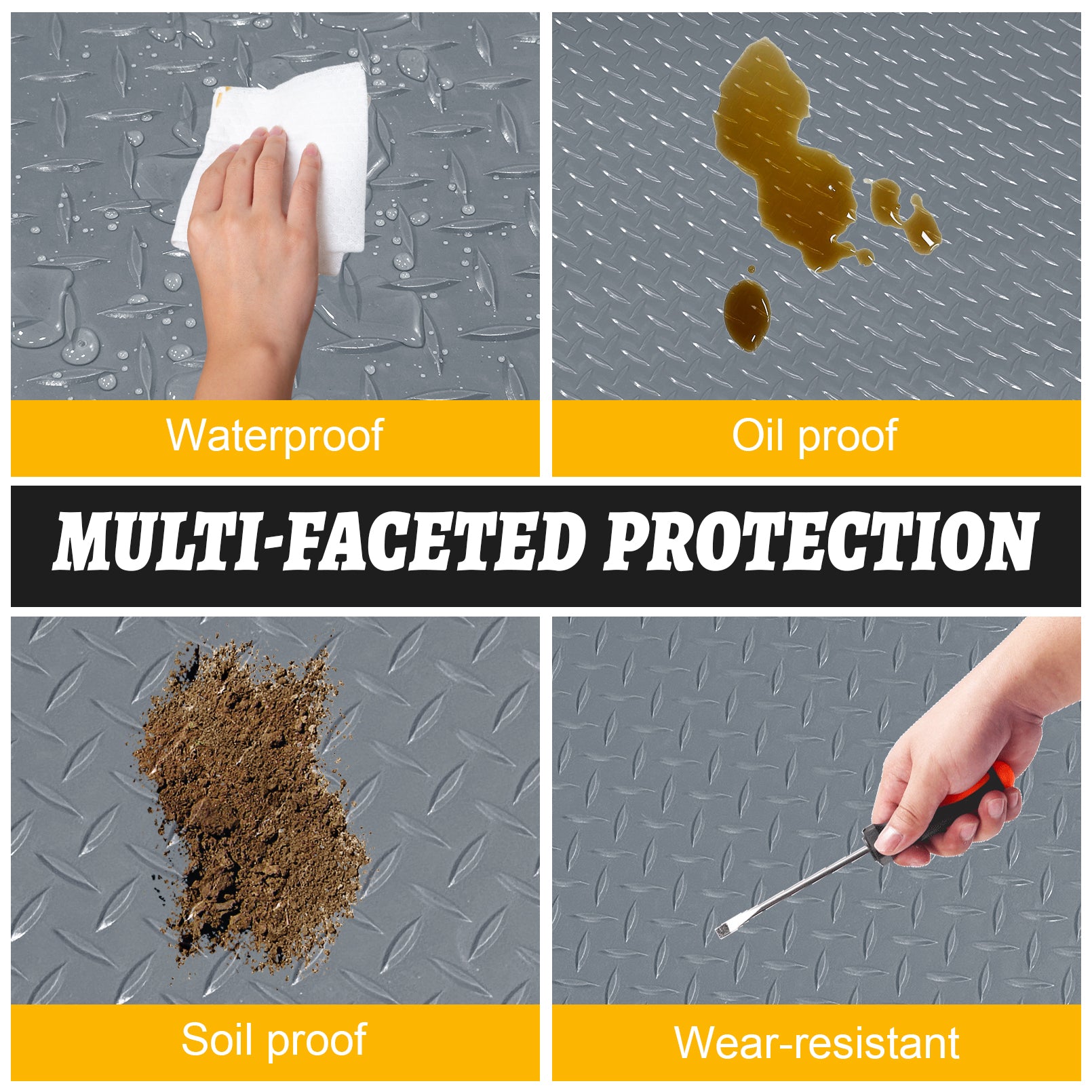 Grandroad auto 8x20 FT Garage Floor Mat, 2.8mm Thickened Flooring Roll for Under Car Diamond Plate PVC Rubber Mat with 20 Pcs Tapes, Non-Slip Floor Mat for Garage, Warehouse, Gyms, Trailer, Gray