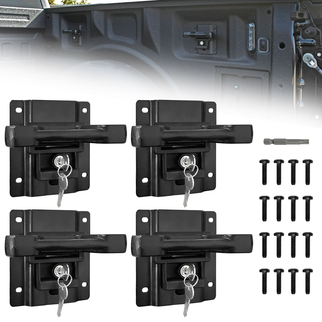 4 Pack Truck Bed Tie Down Anchors with Plates Compatible with 2015-2024 F150 F250 F350, Metal Handle Box Link Bed Tie Downs, Anti-Theft Screws OE# FL3Z-99000A64-B & FL3Z-9928408-AB