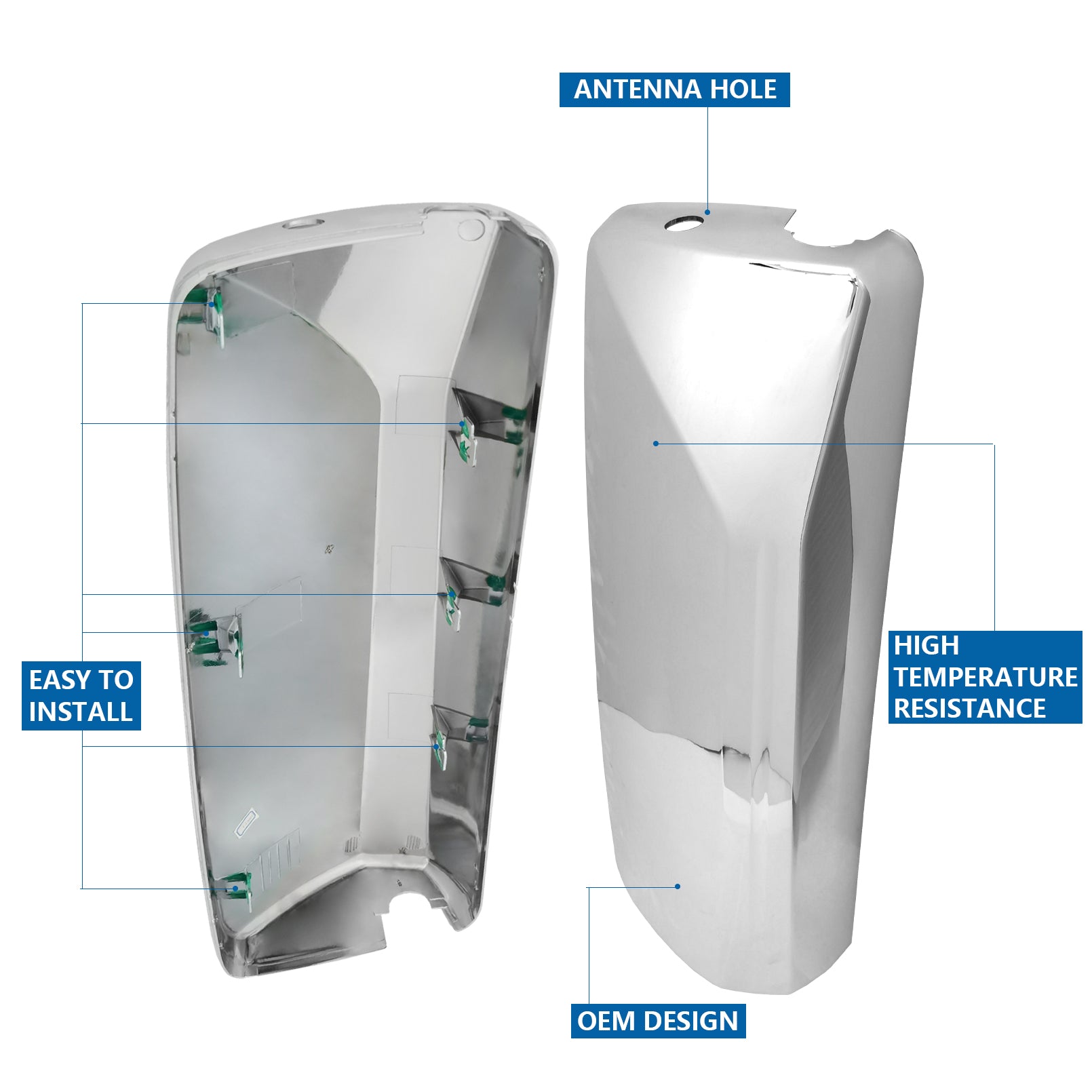 Chrome Door Mirror Covers Pair Set Compatible for Volvo VNL VNM Trucks 2004-2017, Left Driver and Right Passenger Side for Volvo Mirror Cover