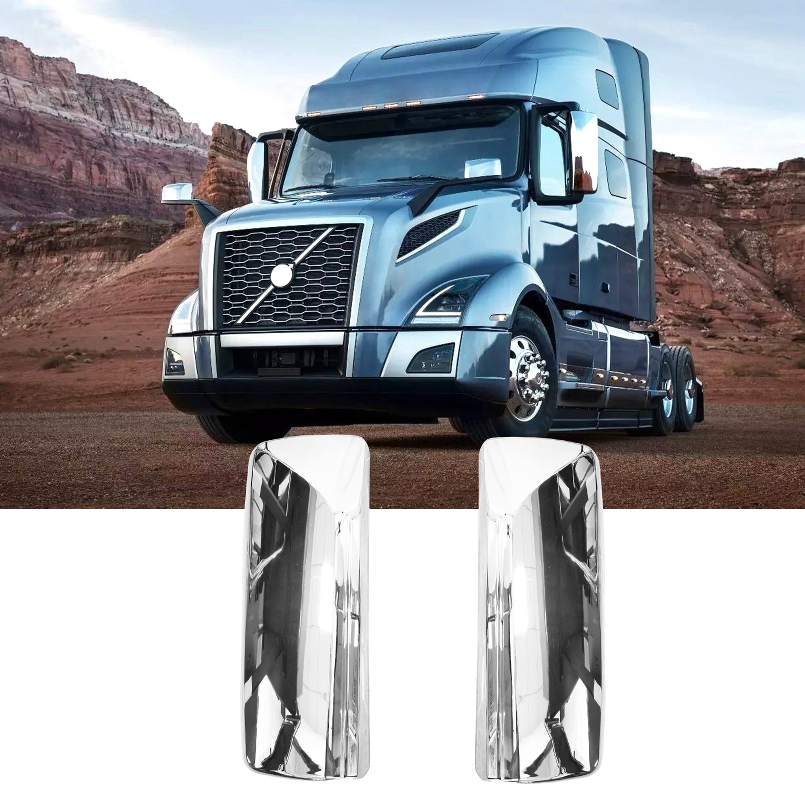 Chrome Door Mirror Covers Pair Set Compatible for Volvo VNL VNM Trucks 2004-2017, Left Driver and Right Passenger Side for Volvo Mirror Cover