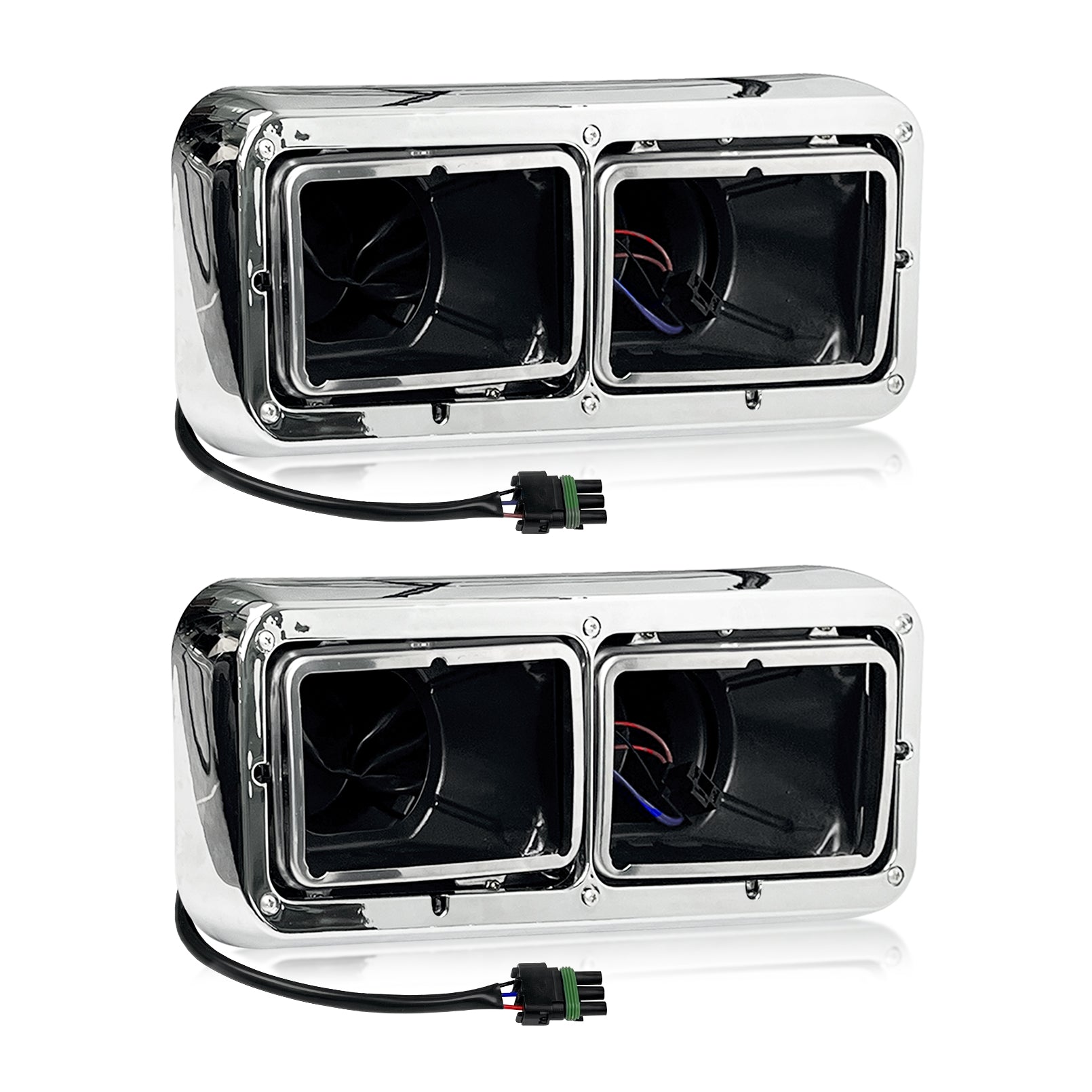 Headlight Housing Base with Chrome Dual Headlight Bezel Fit For Kenworth T400 T600 T800 W900 K100 C500, Peterbilt 378 379, Western Star 4900, Freightliner FLD Classic XL