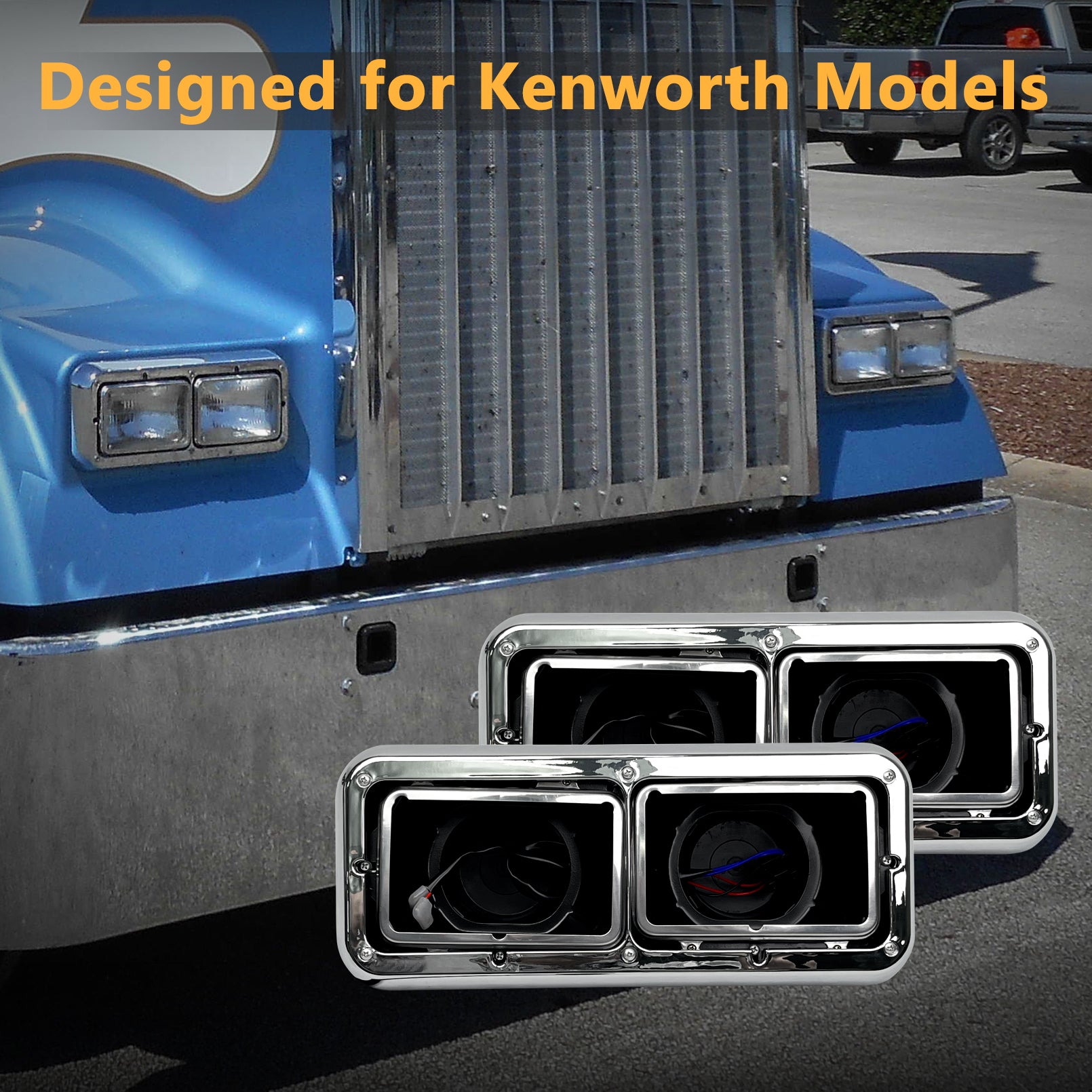 Headlight Housing Base with Chrome Dual Headlight Bezel Fit For Kenworth T400 T600 T800 W900 K100 C500, Peterbilt 378 379, Western Star 4900, Freightliner FLD Classic XL