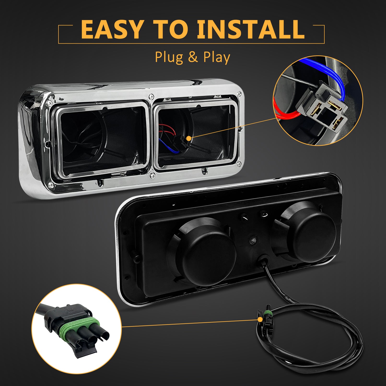 Headlight Housing Base with Chrome Dual Headlight Bezel Fit For Kenworth T400 T600 T800 W900 K100 C500, Peterbilt 378 379, Western Star 4900, Freightliner FLD Classic XL