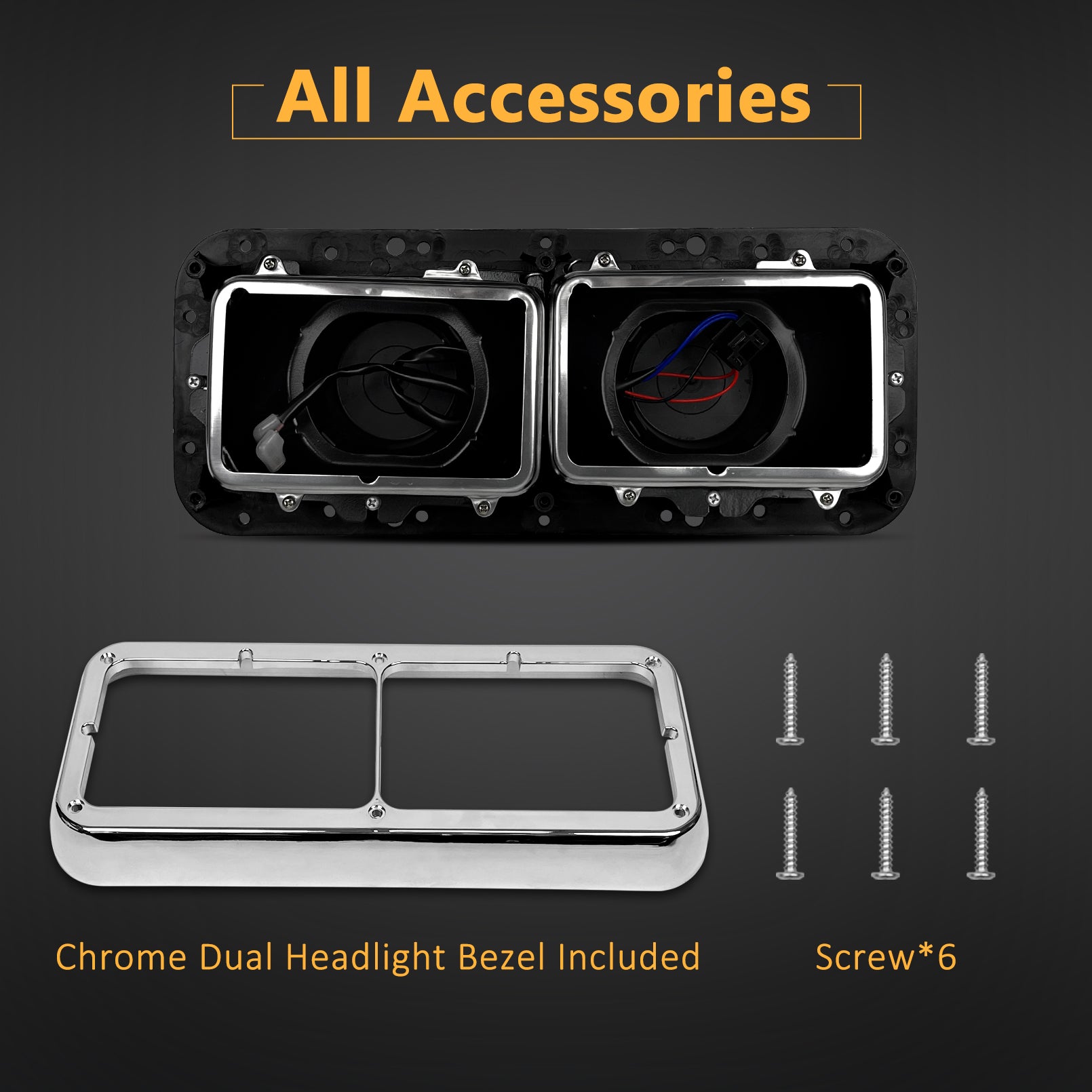 Headlight Housing Base with Chrome Dual Headlight Bezel Fit For Kenworth T400 T600 T800 W900 K100 C500, Peterbilt 378 379, Western Star 4900, Freightliner FLD Classic XL